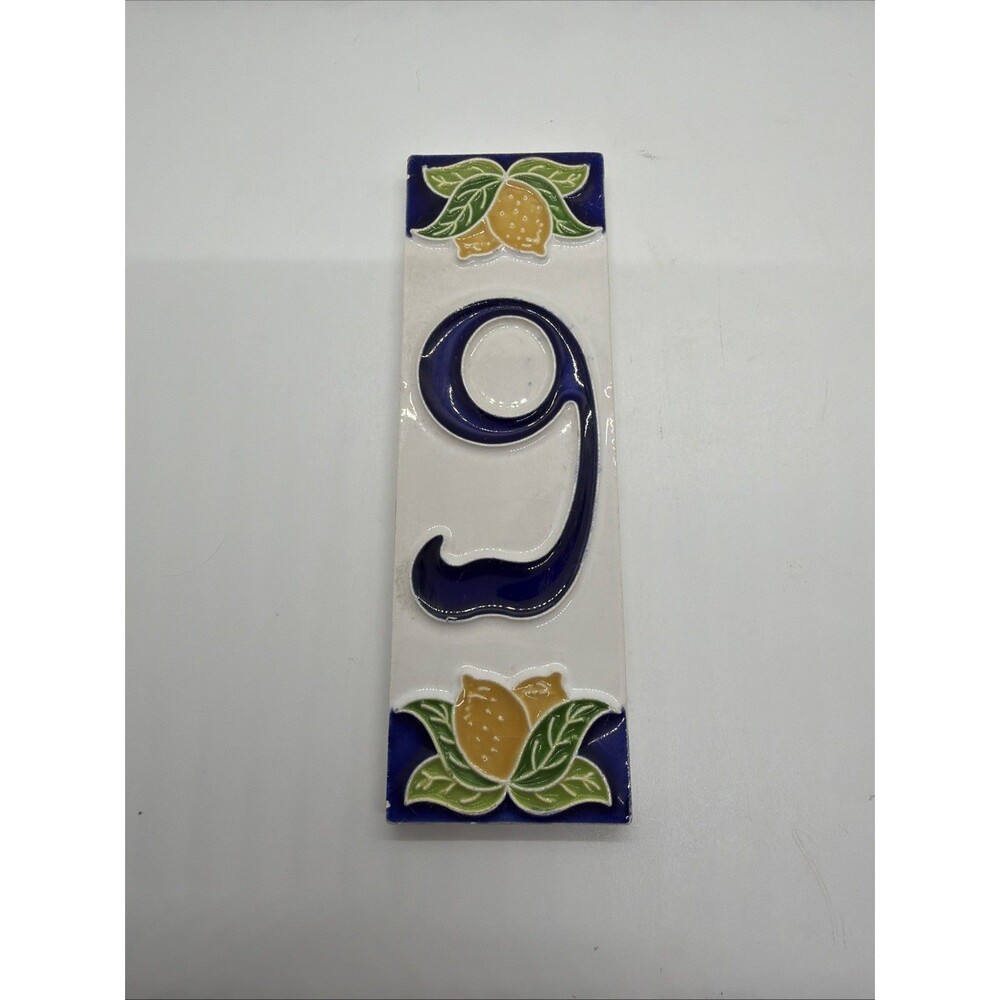 House numbers in Ceramic.2x6 In.Tile Number 9 Made/painted By Hand in Italy
